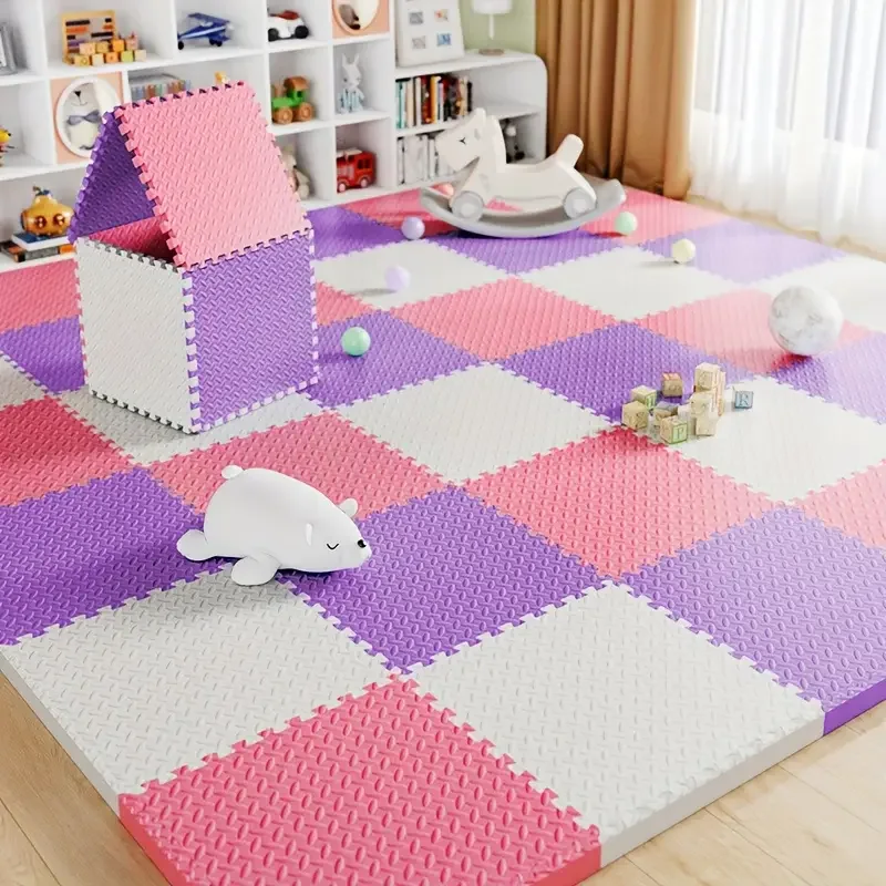 6/12 Pcs Children's Foam Flooring EVA Interlocking Non Slip Patchwork Mats Thick Solid Color Play Mats Soft Non Toxic Floor Mats