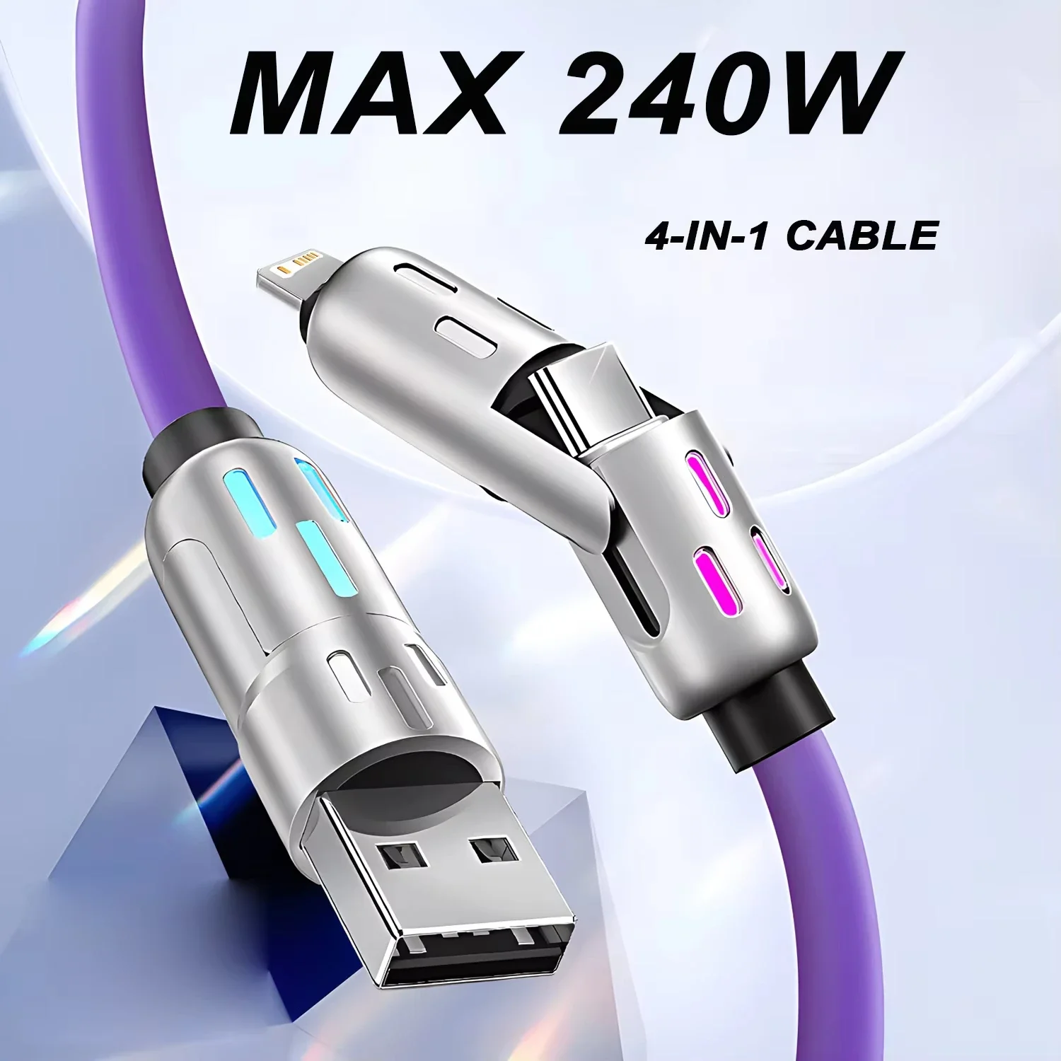 รูปสินค้า สายชาร์จหมุนได้ 4 in 1 ชาร์จเร็ว 240W ทนทาน USB Type-C