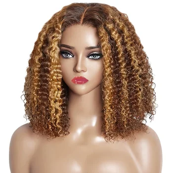 Highlight Deep Wave Wig Human Hair 13x4 Honey Blonde Wig Human Hair 4/27 Curly Highlighted Human Hair Wig Glueless Pre Plucked 1