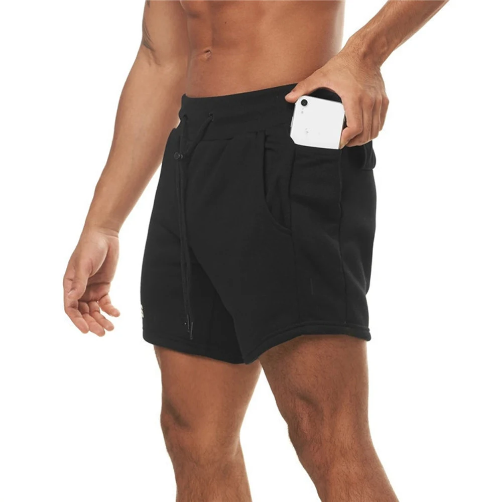 New Mens Sports Pocket Solid Drawstring  Running Shorts Beach Short Pants Workout Training Gym Fitness Pocket Loose Sweatpants