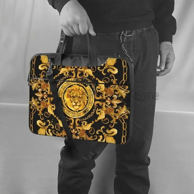 Golden Lion Baroque Pattern Laptop Shoulder Bag Compatible with 13/14/15.6 Inches Laptop Netbook PC Cover Pouch