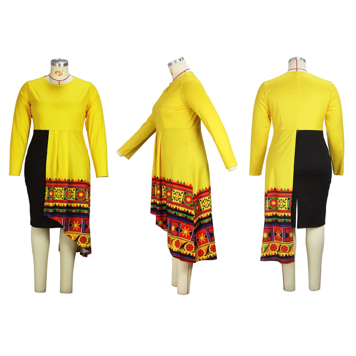 Plus Size Elegant Dresses African Women Clothing Autumn Irregular Stitching Ladies Mid Length Dress Office Lady Bodycon Vestidos
