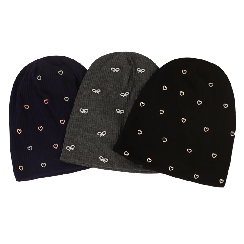 Geebro Women Multicolor Ribbed Pearl Star skullies Beanie Casual knitted Soft Design Solid Bow Heart Bonnets Ladies Slouchy Hat 5