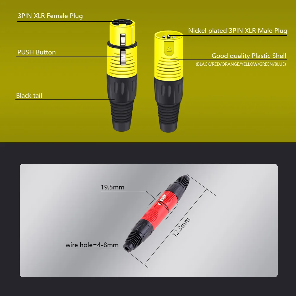 3pin xlr fio conector macho & fêmea