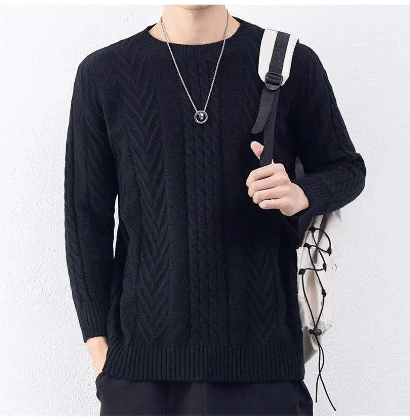2022 Autumn Winter New Student Men's Versatile Simple Knitted Top Youth Pullover Sweater Casual Fashion Plush Knitted Sweater
