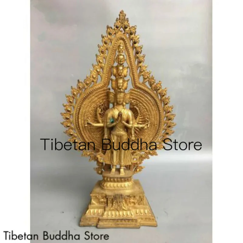 

16.5" Old Chinese Tibetan Buddhism bronze 24kgilt 1000 hand Bodhisattva Statue