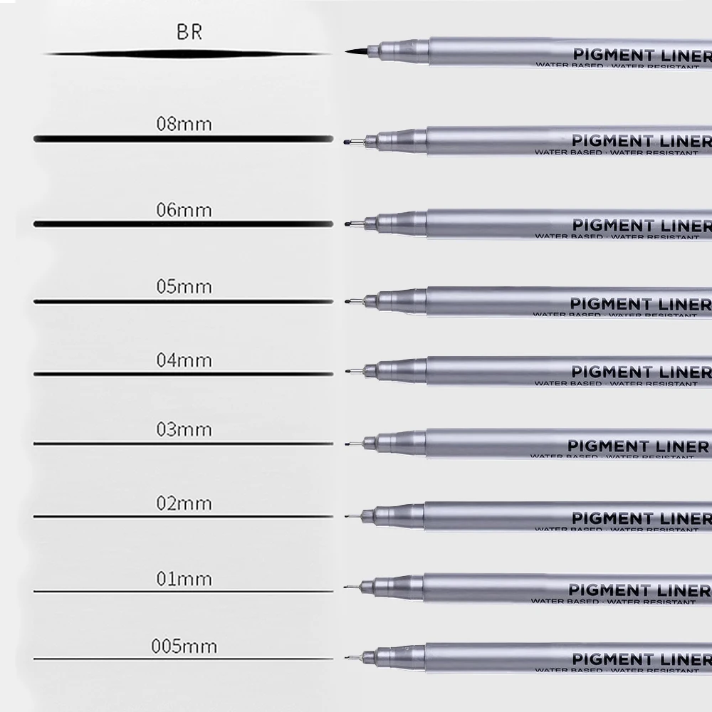TISHRIC Sketching Markers Pen 0.05 0.1 0.2 0.3 0.4 0.5 0.6 0.8 Needle Pen Waterproof Drawing Liners Pigment Liner Sketching