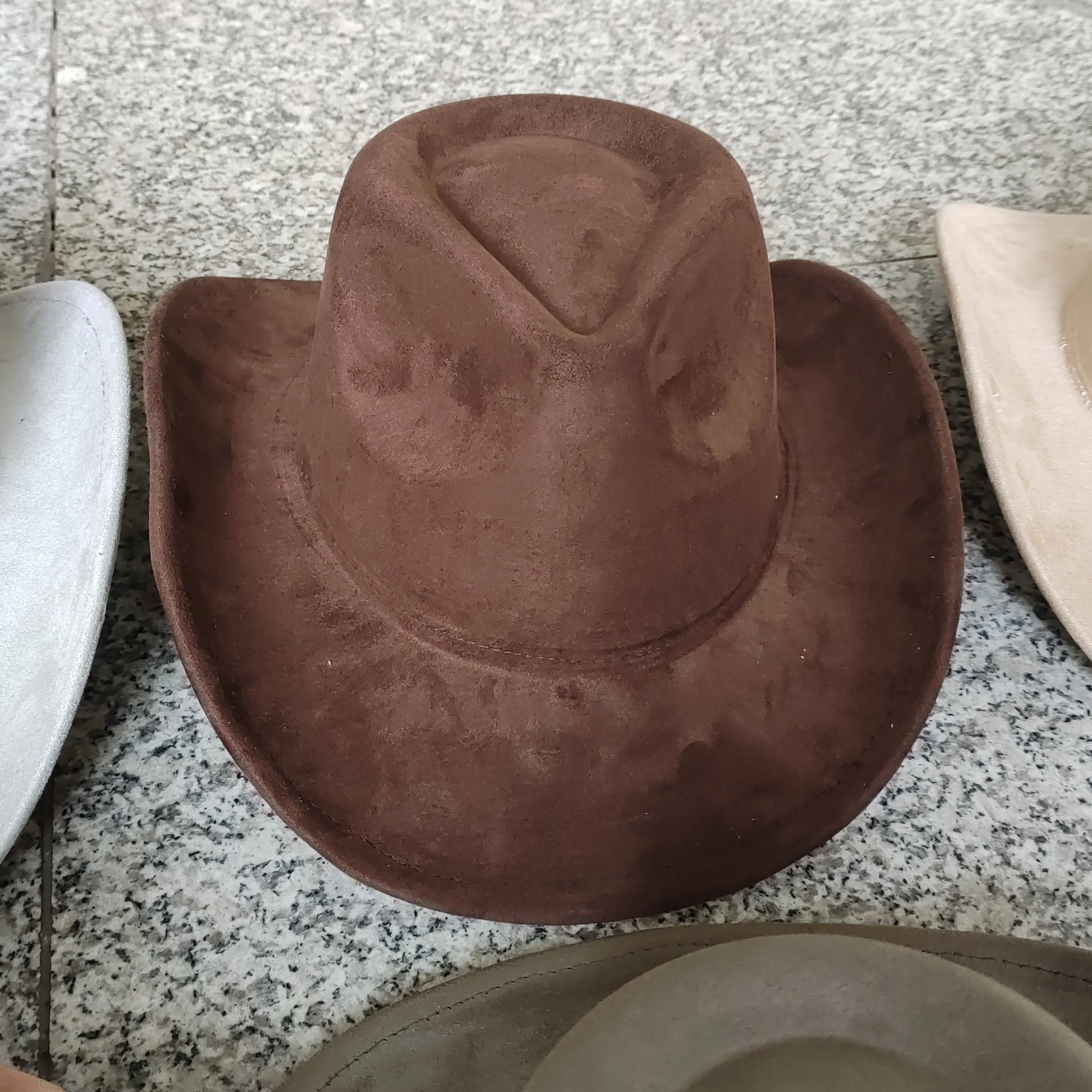 Suede cowboy hats for men and women small brim drop top curved brim hat western cowboy hat solid color retro