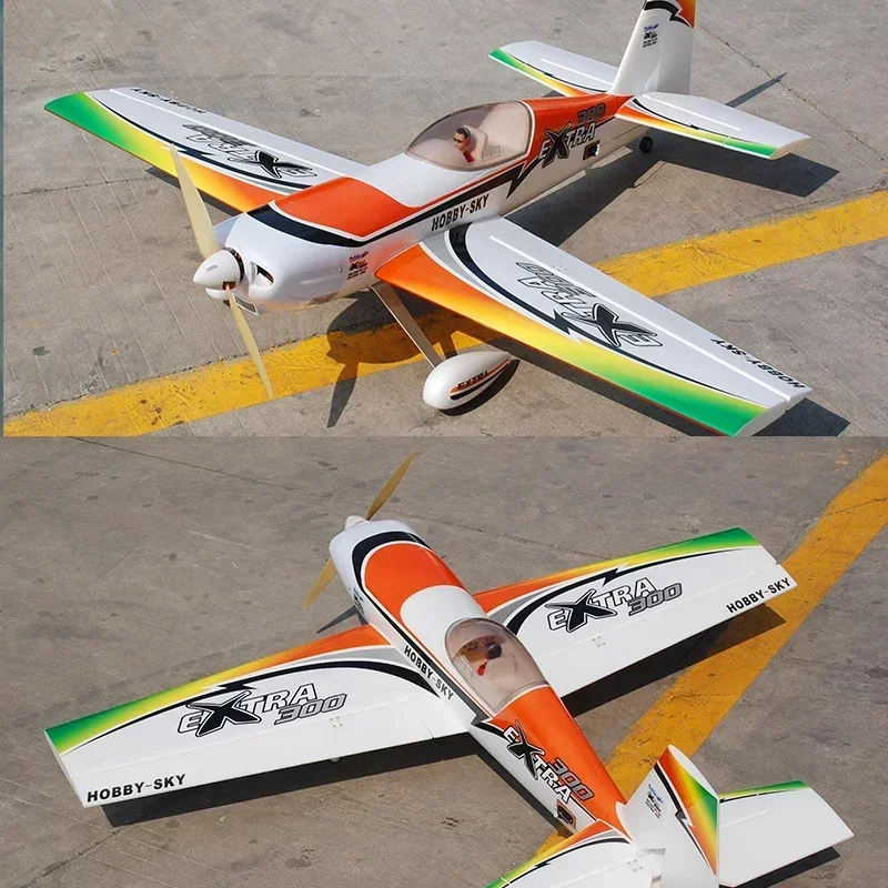 Avion de cascade RC EXTRA300 3ème génération en action, effectuant un vol stationnaire vertical.