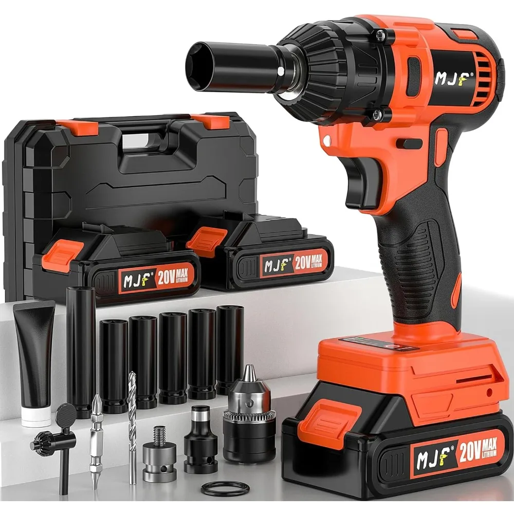 

Cordless Impact Wrench 1/2 Inch, Brushless Motor, Max Torque 370 ft-lbs Drill Function, 2 x 2.0Ah Li-ion Battery