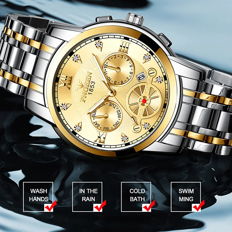 FNGEEN Men’s Watches Top Luxury Brand Fashion Quartz Men Watch Waterproof Gold Steel Business Wristwatch Reloj Hombre 4567 2