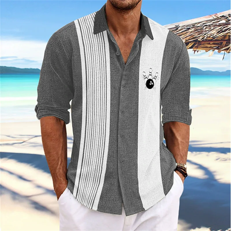 Men's Shirt Fashion Hawaiian Shirt Bowling Retro Stripe Long Sleeve Lapel Casual Vacation Soft Comfortable Plus Size