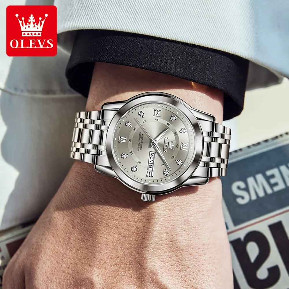 OLEVS 5513 Watch For Men Fashion Diamond Scale Original Waterproof Quartz Man Dress Wristwatch Dual Calendar Luxury Men Watches