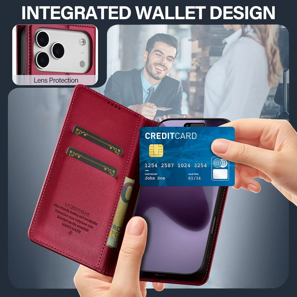 Leather Flip Wallet Phone Case with Cash and Card Pockets