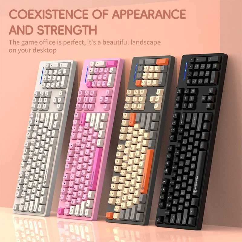 Wired Gaming Keyboard 104Keys Waterproof Colourful Wear-resistant Square Keycaps Compact Keyboard Technical Light Keys