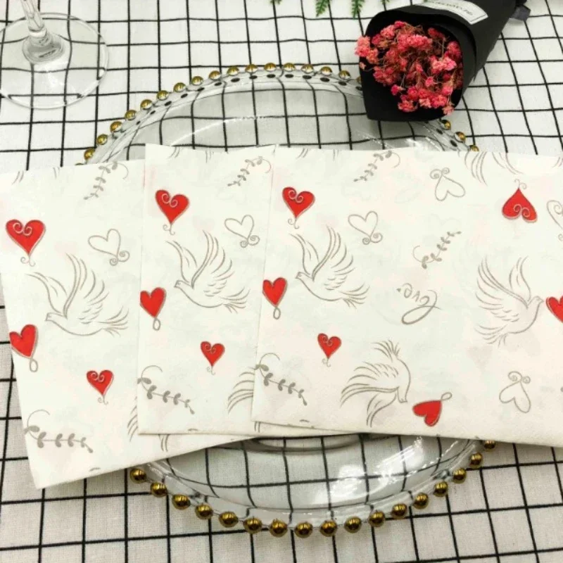Paper Napkins Disposable Paper Placemats Tissue Paper Decoration Colourful Printed Napkin Wedding Creative Paper Napkin Wedding Heart Shaped Facial Tissue Table Setting Paper Placemat 20pcs/pac