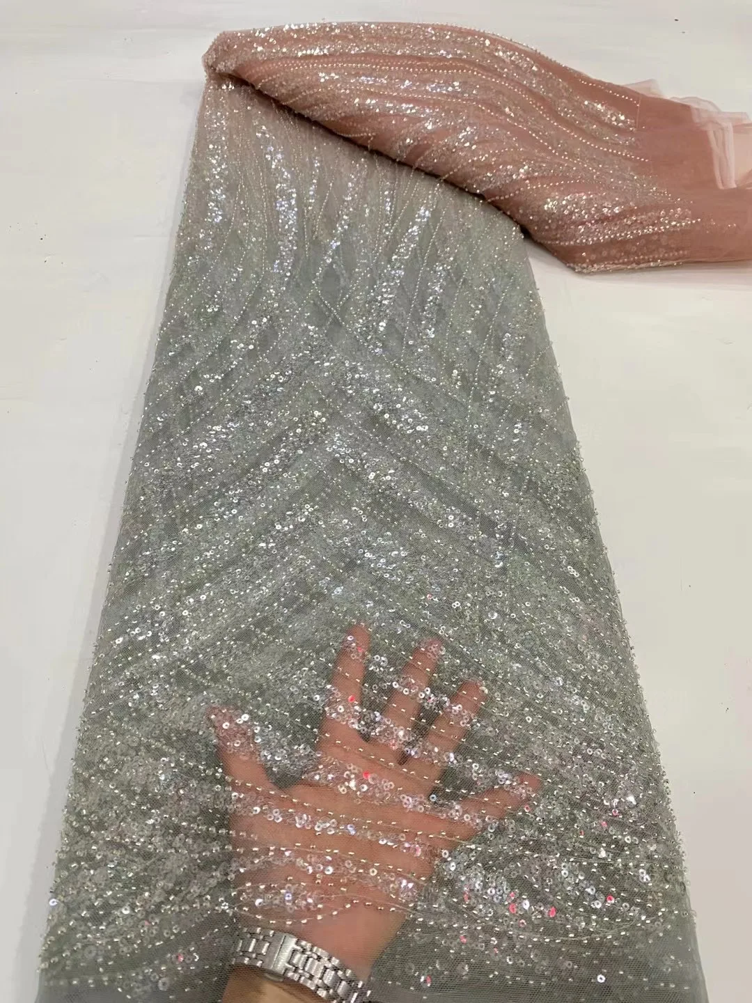 

Нигерийская бисерная кружевная ткань с блестками для свадьбы 2023 Высококачественная африканская вышивка тюль кружево французская сетчатая кружевная ткань D5505