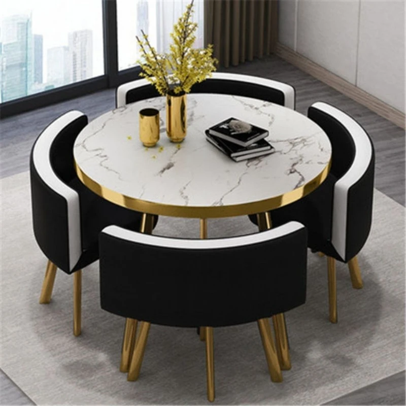 Circular marble pattern wooden Dinner table chair Set 1
