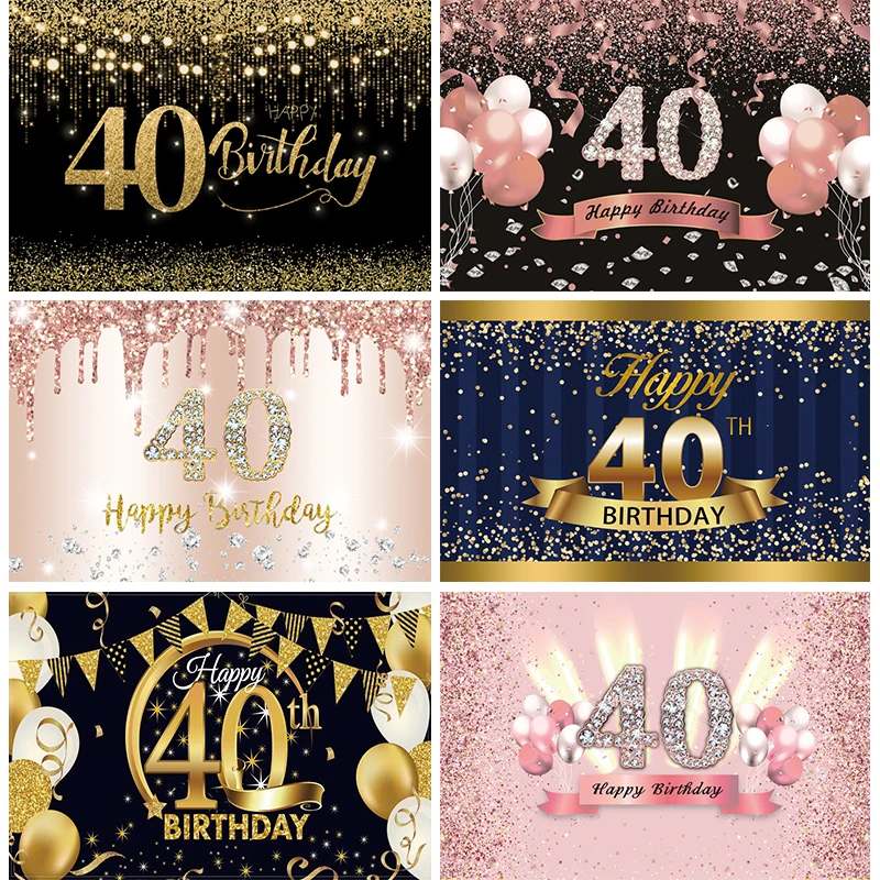 

Black Gold 40th Backdrop For Woman Man Forty Happy Birthday Party Pink Photography Background Photo Backdrop Decoration Banner