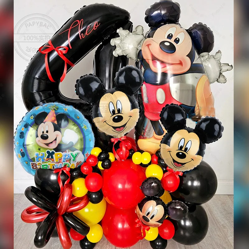 

59pcs Mickey Mouse Theme Foil Balloons Set with Black Number Red Black Latex Balloon Kids Birthday Party Decoration Supplies