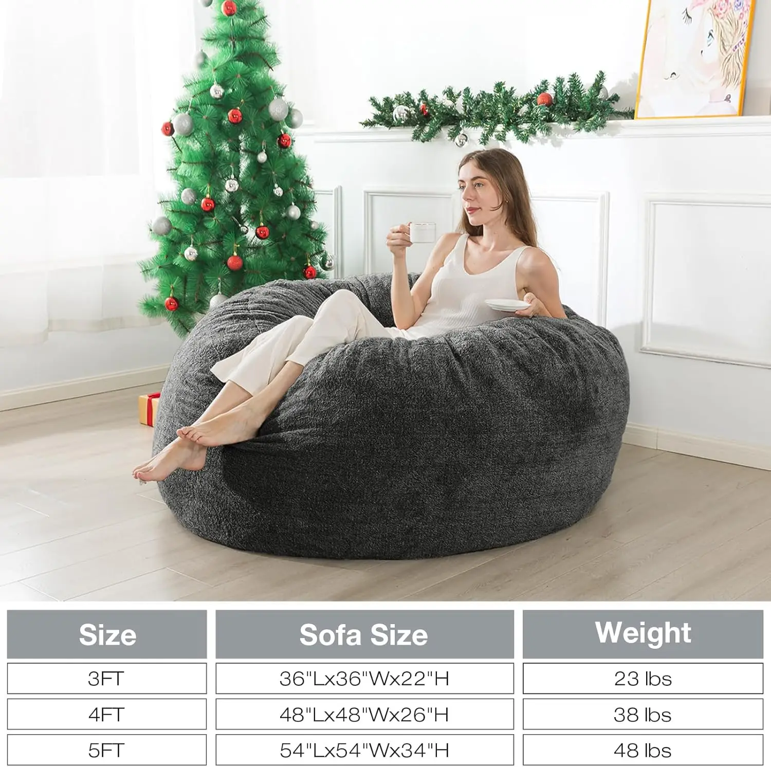 Cover] Large Bean Bag Chair: 4 ft Bean Bag Chairs for Adults/Kids with Filling,Ultra Soft Faux Fur Fabric,Memory Foam w