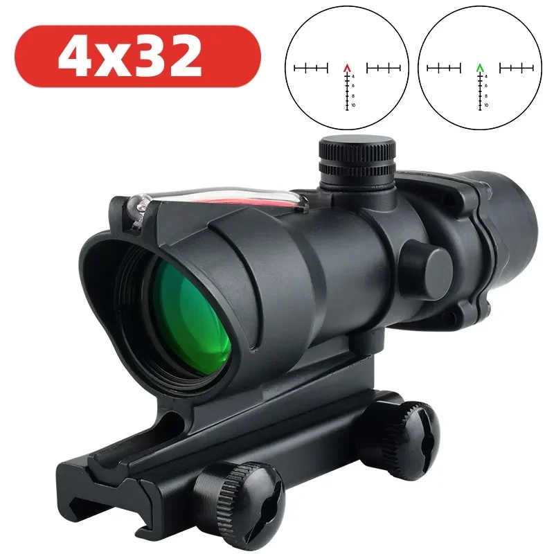 4X32 Red Green Fiber Scope Optics Hunting TacticalRiflescope No Battery Required Fiber Illuminated Sight 20mm Rail
