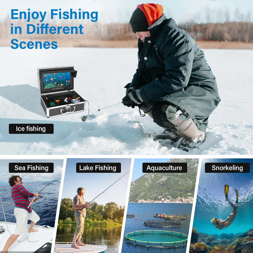 10" DVR Fish Finder Underwater Fishing Camera HD 1280*720 Screen with 16GB Card 12pcs LED 1080P 15/30M Camera For ICE Fishing