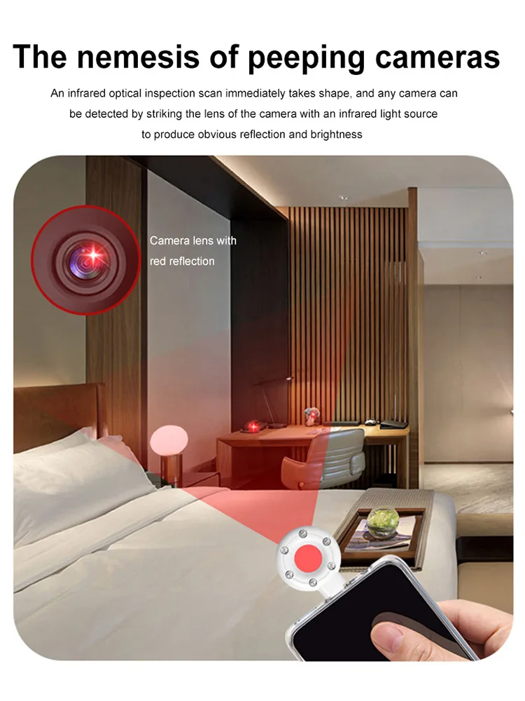 Anti Candid Camera Detector Portable Lens Detect Gadget Type-C Anti-Peeping Security Protection for Office Hotel hidden camera detector infrared camera detector camera detector
