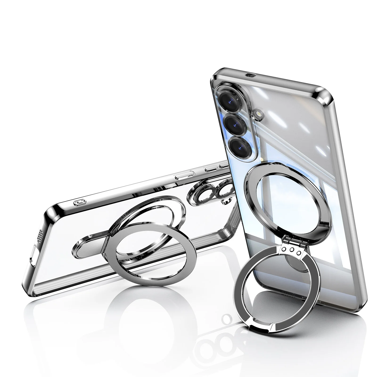 360° Rotating Magnetic Phone Case with Transparent Acrylic Cover and Metal Lens Protection