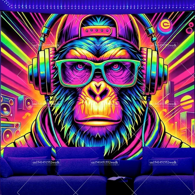 Tapisserie à lumière noire, musique, Animal, Lion, arrière-plan DJ, tapisserie de fête, brille dans la nuit, fluorescente, décoration murale suspendue pour salle 3