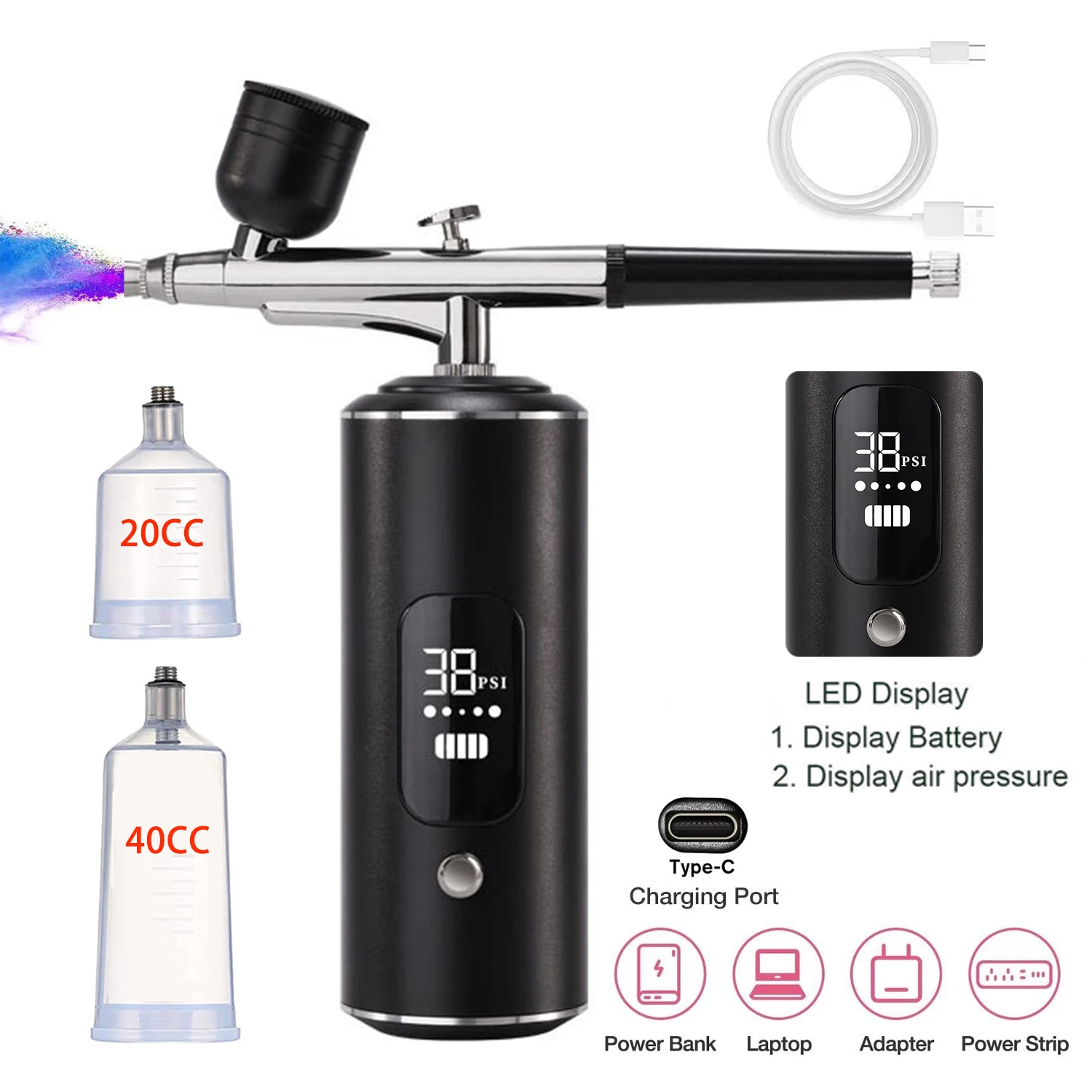 Airbrush Nail Portable Mini Air Brush Compressor Kit Nails Art Manicure Craft Pastry Cake Paint Nano Sprayer Gun 30psi airbrush gun