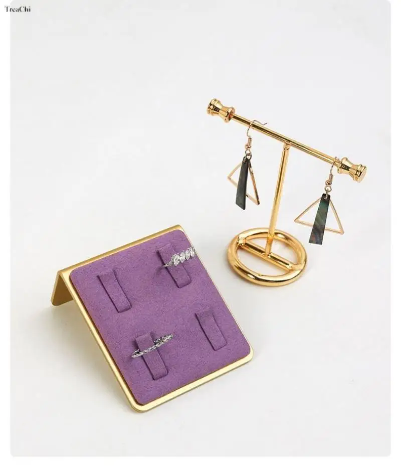 Fashion Ring Display Stand Multicolor Microfiber Earring Holder Velvet Metal Stud Earrings Jewelry Display Organizer Tray
