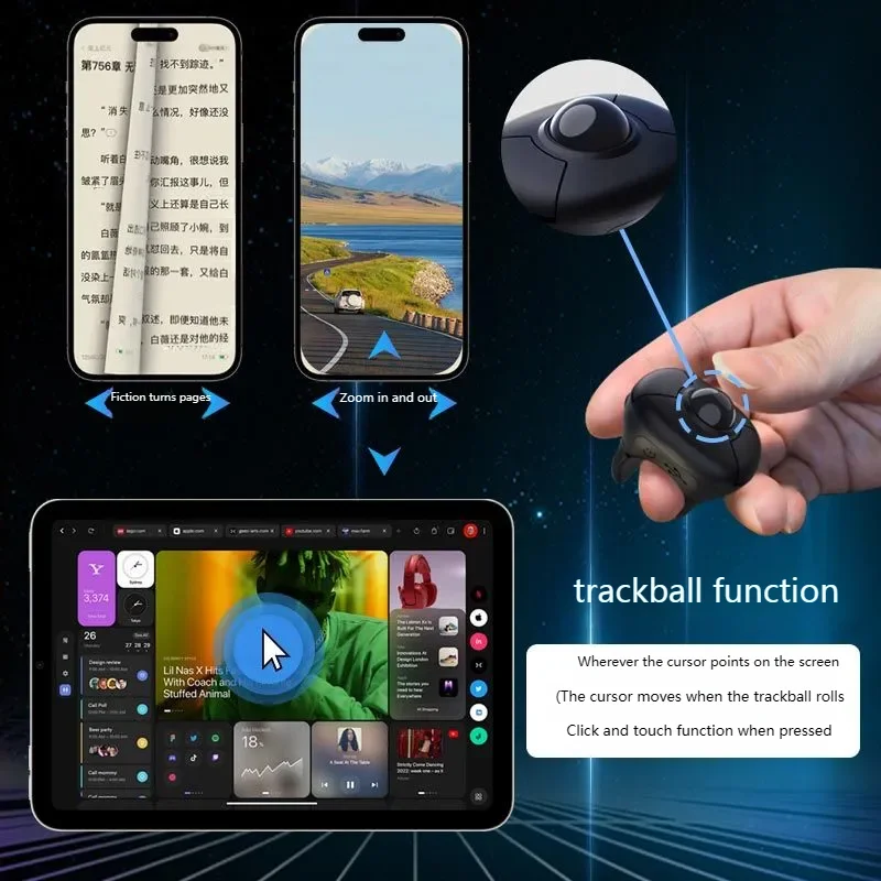 트랙볼 2.4G 블루투스 무선 링 마우스 IOS 지능형 자동차 전자책 페이지 넘김 태블릿 듀얼 모드 짧은 동영상 PPT 오피스