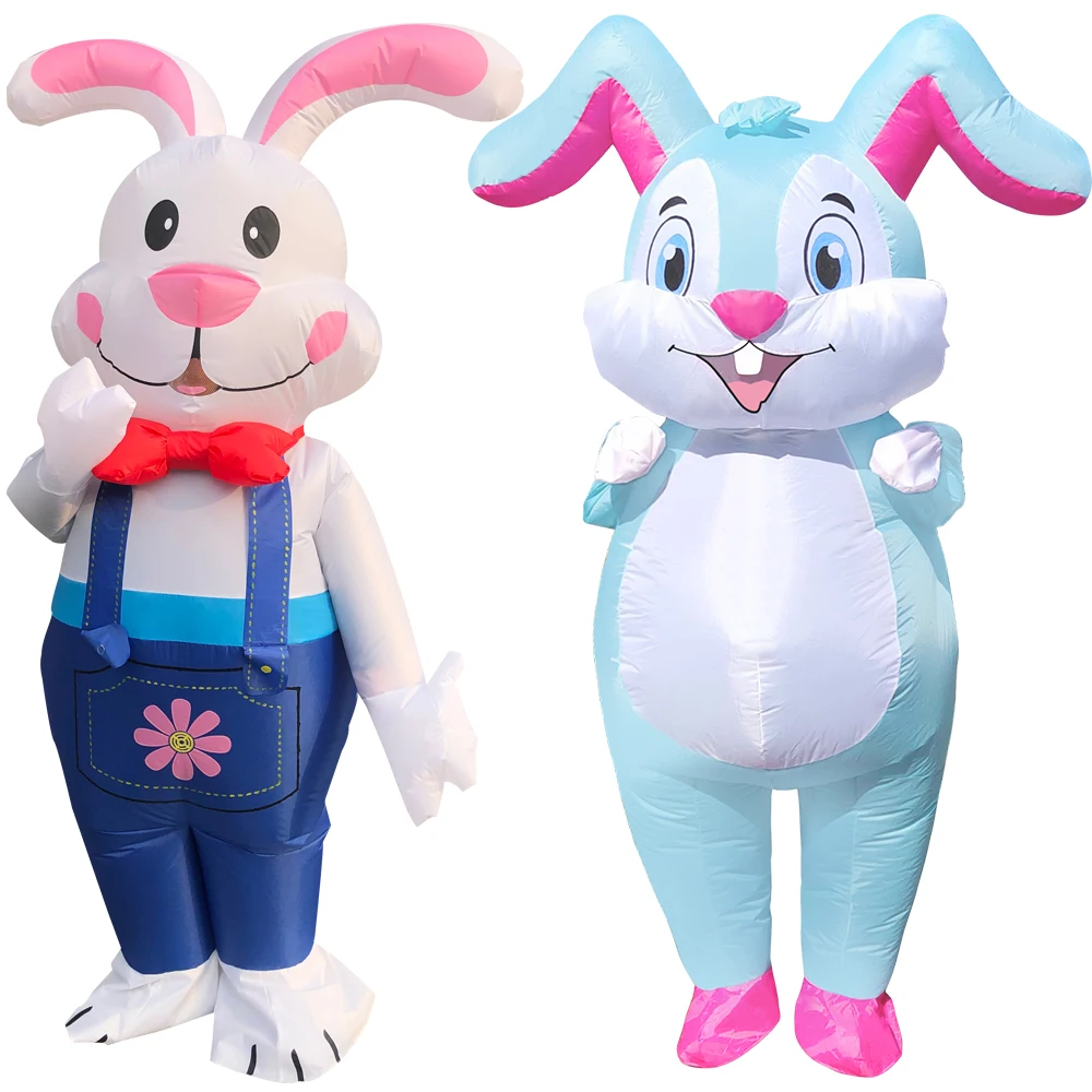 

Easter Inflatable Bunny Costume Adult Cute Pink Blue Rabbit Costumes for Easter Purim Carnival Mascot Funny Animal Cosplay Suits