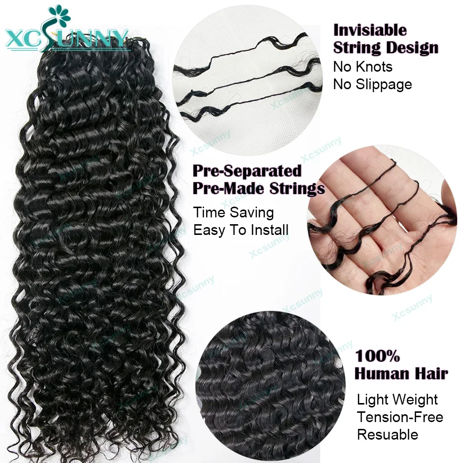 Curly Crochet Human Hair Extensions Knotless Pre Separation Feather Crochet Human Hair Water Wave Invisiable Knot With String 3