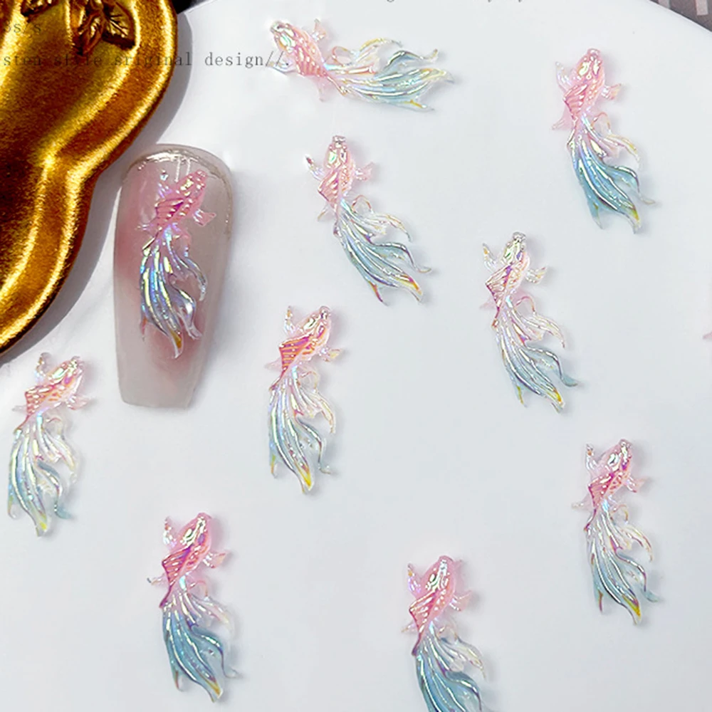 50 Stück gemischte Koi-Fische, Nagelkunst-Charms, leuchtende Multi-Fisch-Nageldekoration, Goldfisch-Zubehör, Koi-Beschichtung, chinesischer Stil, Glücksteile – Detail 5