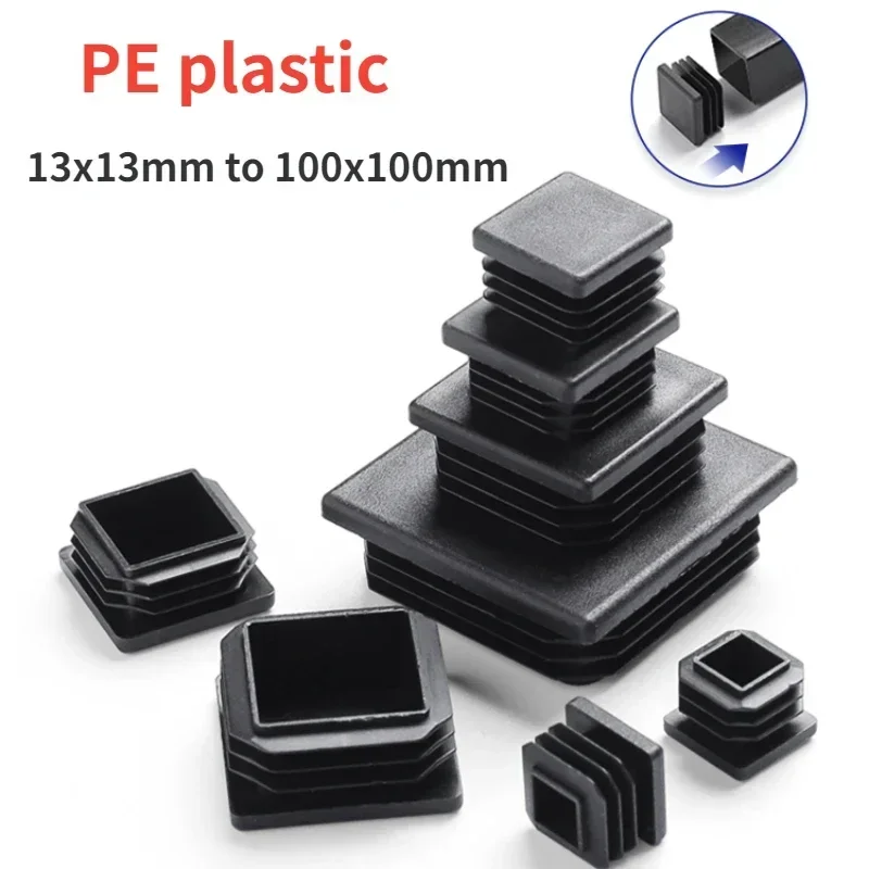 Square Plastic Black Blanking End Caps Furniture Leg Tube Pipe Inserts Plugs Bung Decorative Dust Cover 13x13mm-100x100mm furniture leg caps