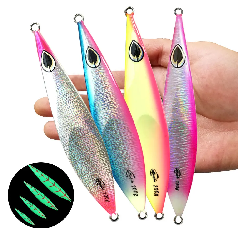 

AS Slow Falling Slow Pitch Jig Sinking Metal Jigging Pesca Glow Jigs 80g100g150g200g250g300g luminuous Lure Fishing Angler Bait