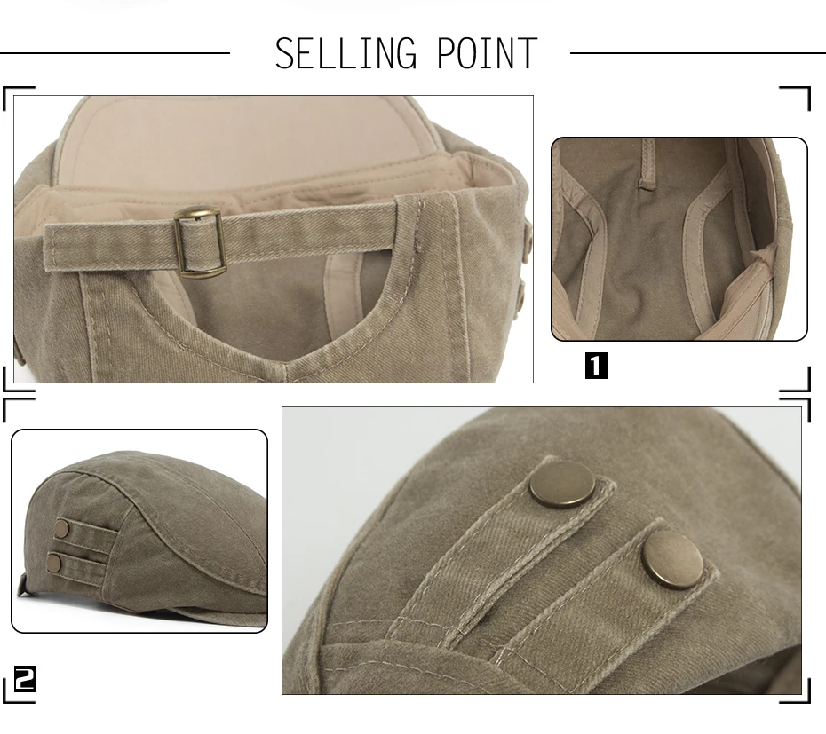 Neue Vintage-Baskenmütze mit Doppelknopf-Dekor, modische Newsboy-Kappe für Herren und Damen, Retro-Herren-Freizeitmütze mit flachem Schirm, Frühling/Sommer, Unisex – Detail 2