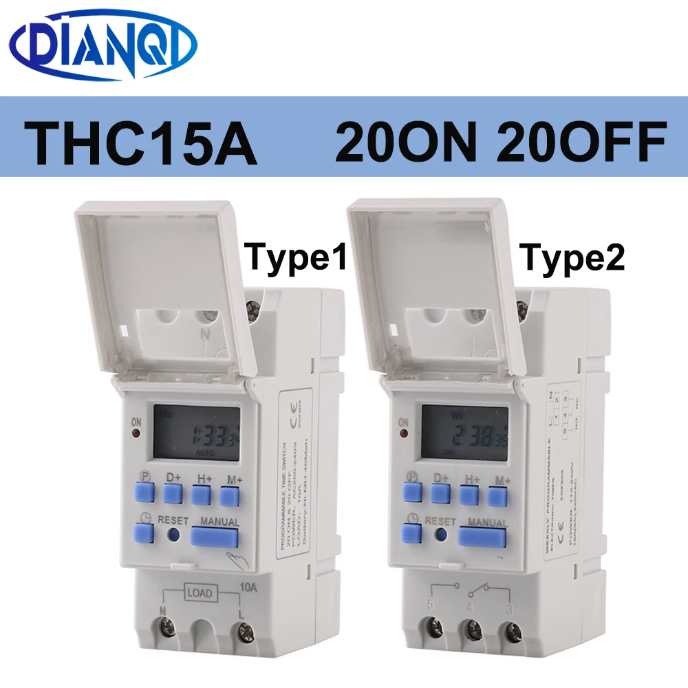 1pc Electronic Weekly 7 Days Programmable Digital Timer Switch Relay Control 220V 230V 10A 16A Din Rail THC15A