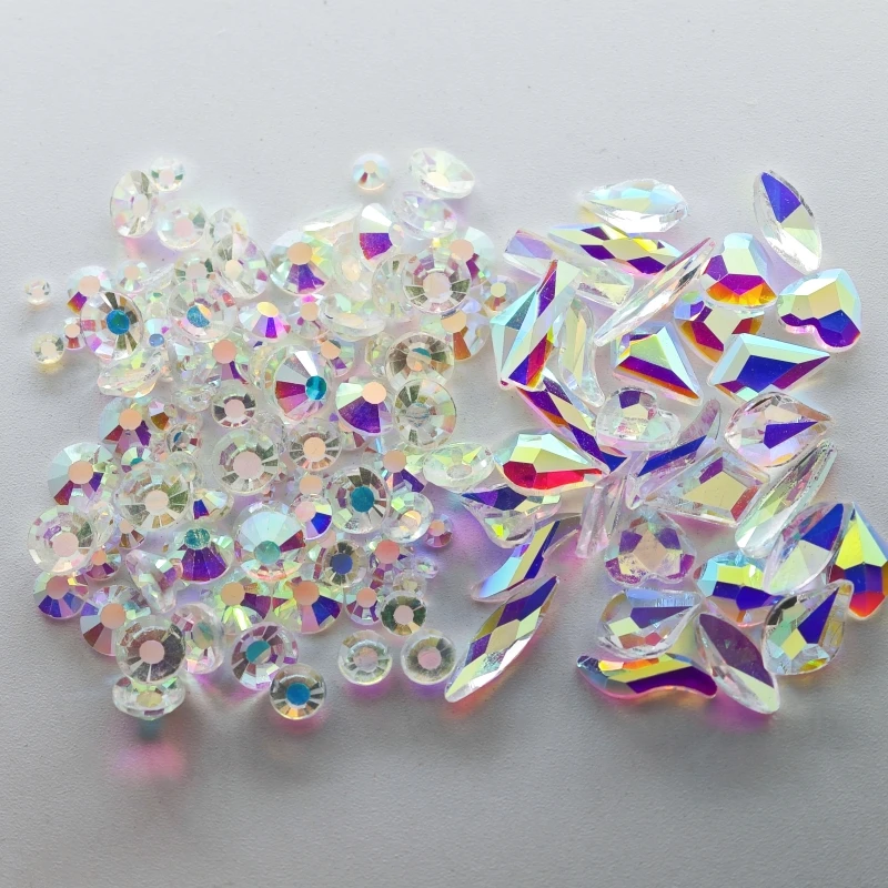 200 p/Pack Mini-Größe gemischt verschieden geformte mehrfarbige Kristall schlanke Strass 3d Maniküre Nail Art Dekoration Charms Schmuck – Detail 22