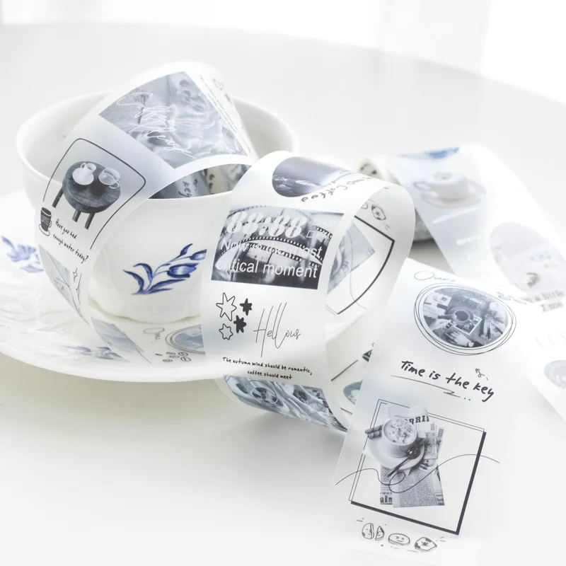Yoofun 5x200cm Vintage Collage PET Tape The Poems for Coffee Landscaping Material Creative DIY Journal Masking Tape 5