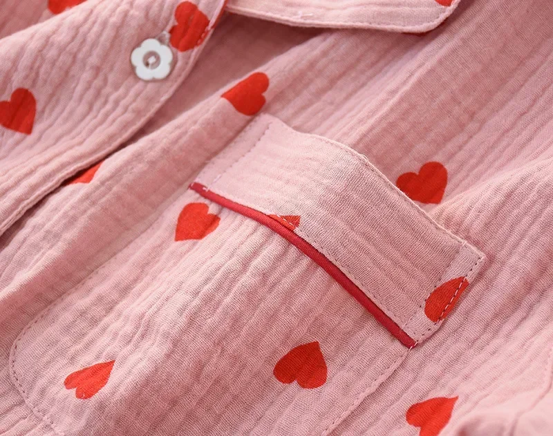 Women Trousers Pajama Set Cotton Sleepwear Clothes for Spring and Autumn Home Clothing Smal Heart Printing Pink White Colors women pajamas set,women pajama suit,cotton pajamas set