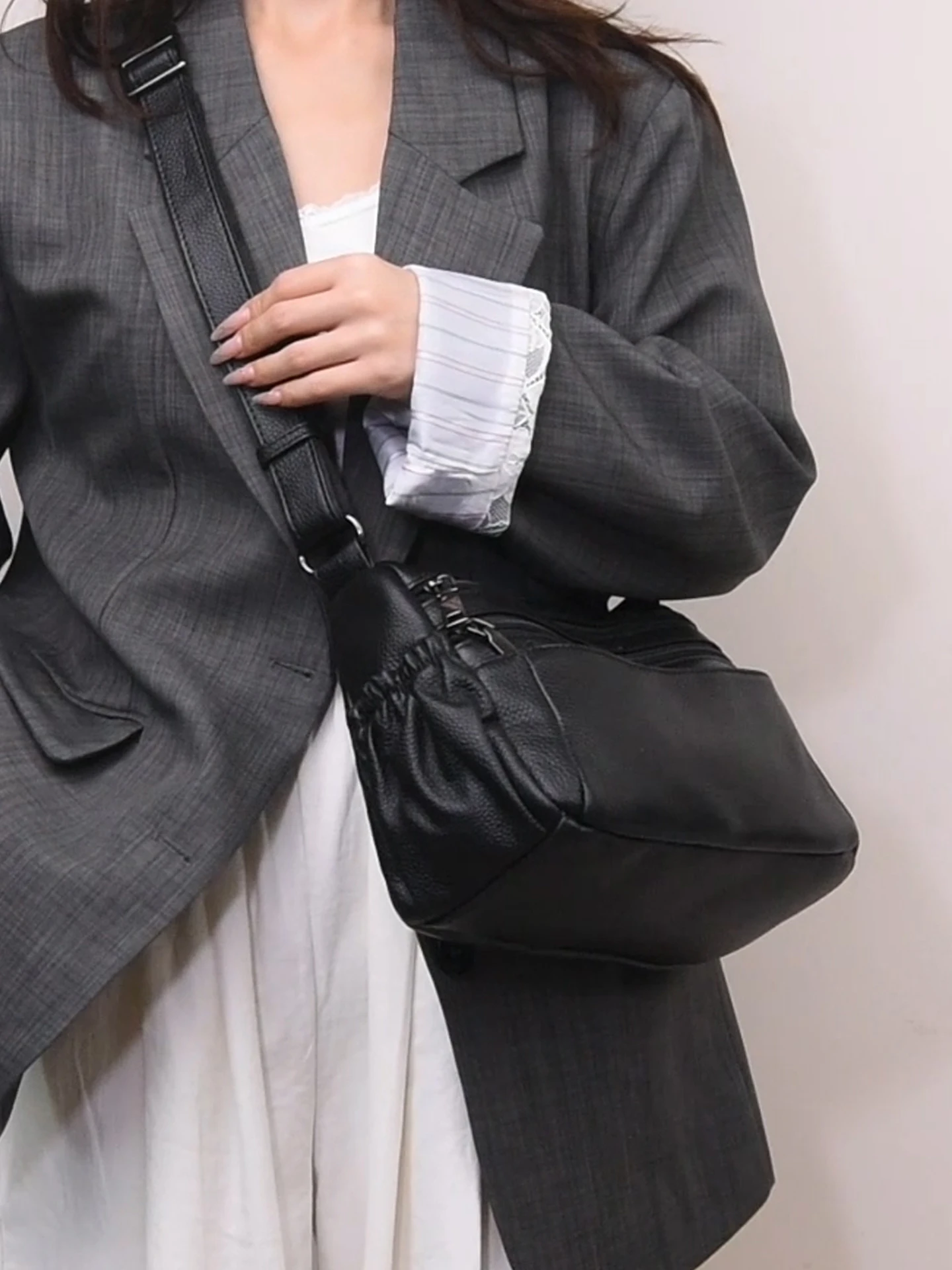 Borsa a Spalla Hobo Retrò Plissettata per Donne in Vera Pelle Stile Maillard Borsa Sottobraccia da Donna per Viaggi Lavoro Shopping