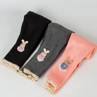 Girls’ Warm Tight Pants 2-11 Year Old Cartoon Rabbit Plush Children’s Pants Thick Fashion Solid Color Autumn/Winter Leggings