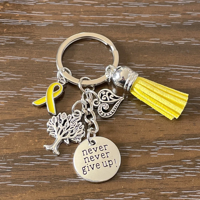 

Yellow Ribbon Endometriosis Awareness Keychains Keyring Never give up charms key chain Jewelry