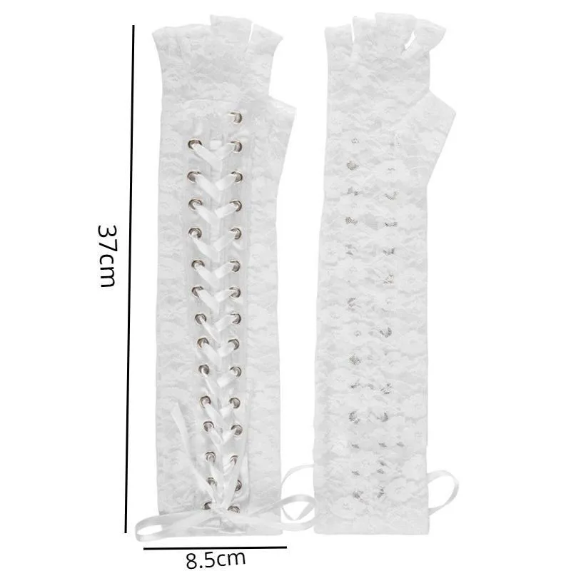 Halloween Retro Guanti Lunghi Da Donna Steampunk Gotici In Pizzo - Foto 6