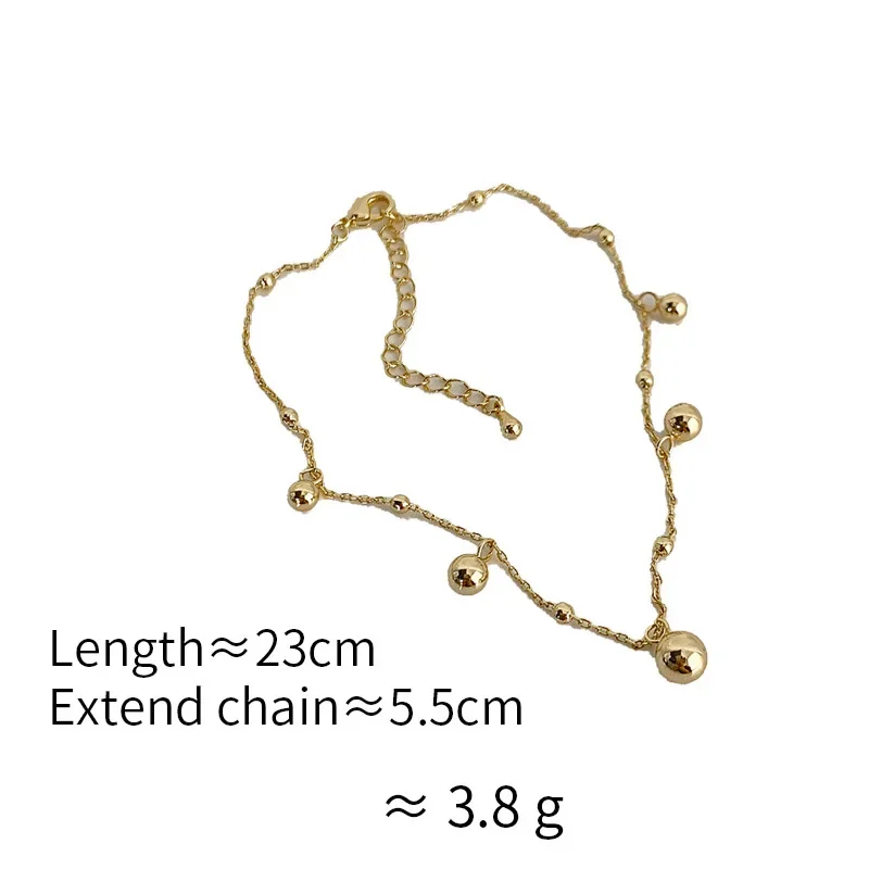 Anklet Real 925 Sterling Silver 18K Gold Ball Bead Charm for Women Minimalist Geometric Fine Jewelry Vintage Accessories