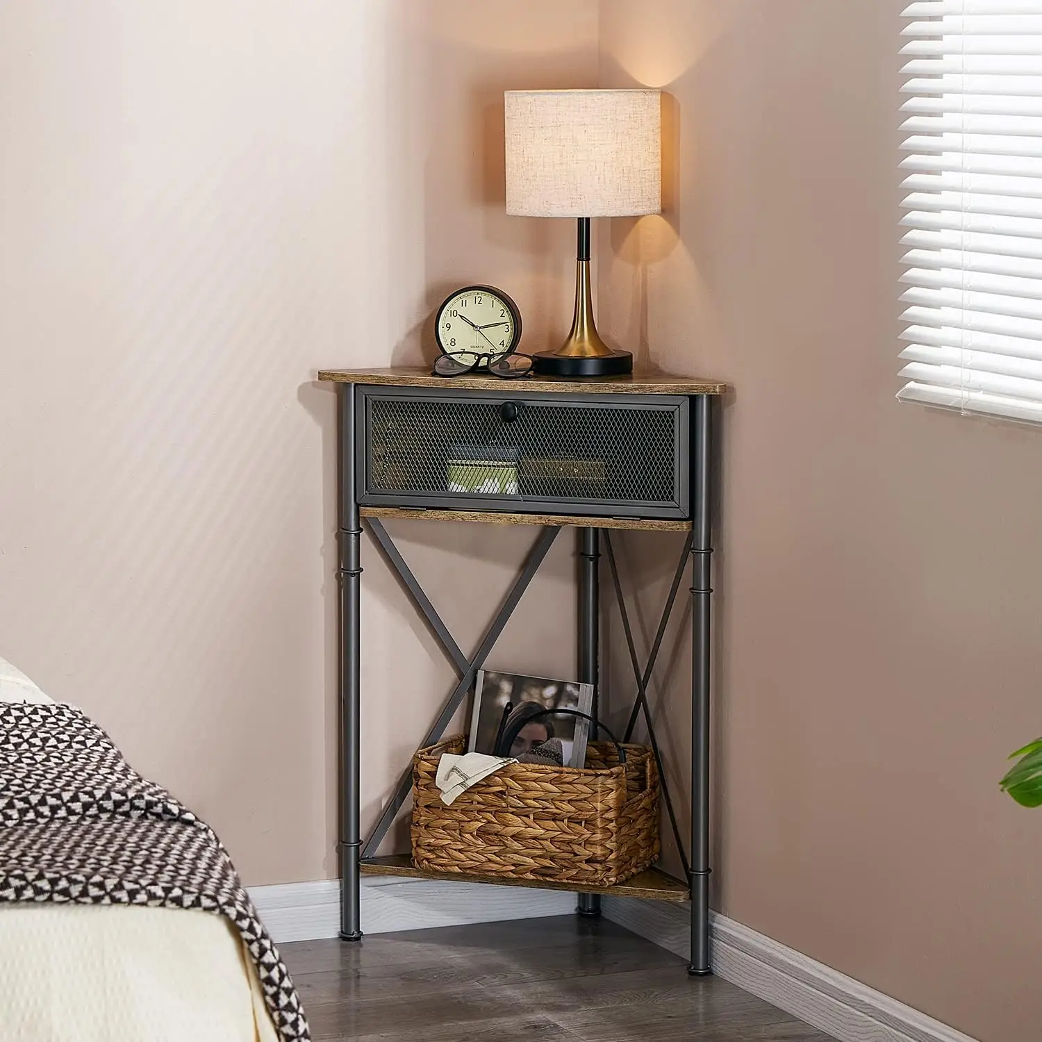 3-Tier Storage Cabinet with Doors & Metal Frame, Shelf Organizer for Small Space, Living Room, Kitchen, Bathroom – Grey/Black