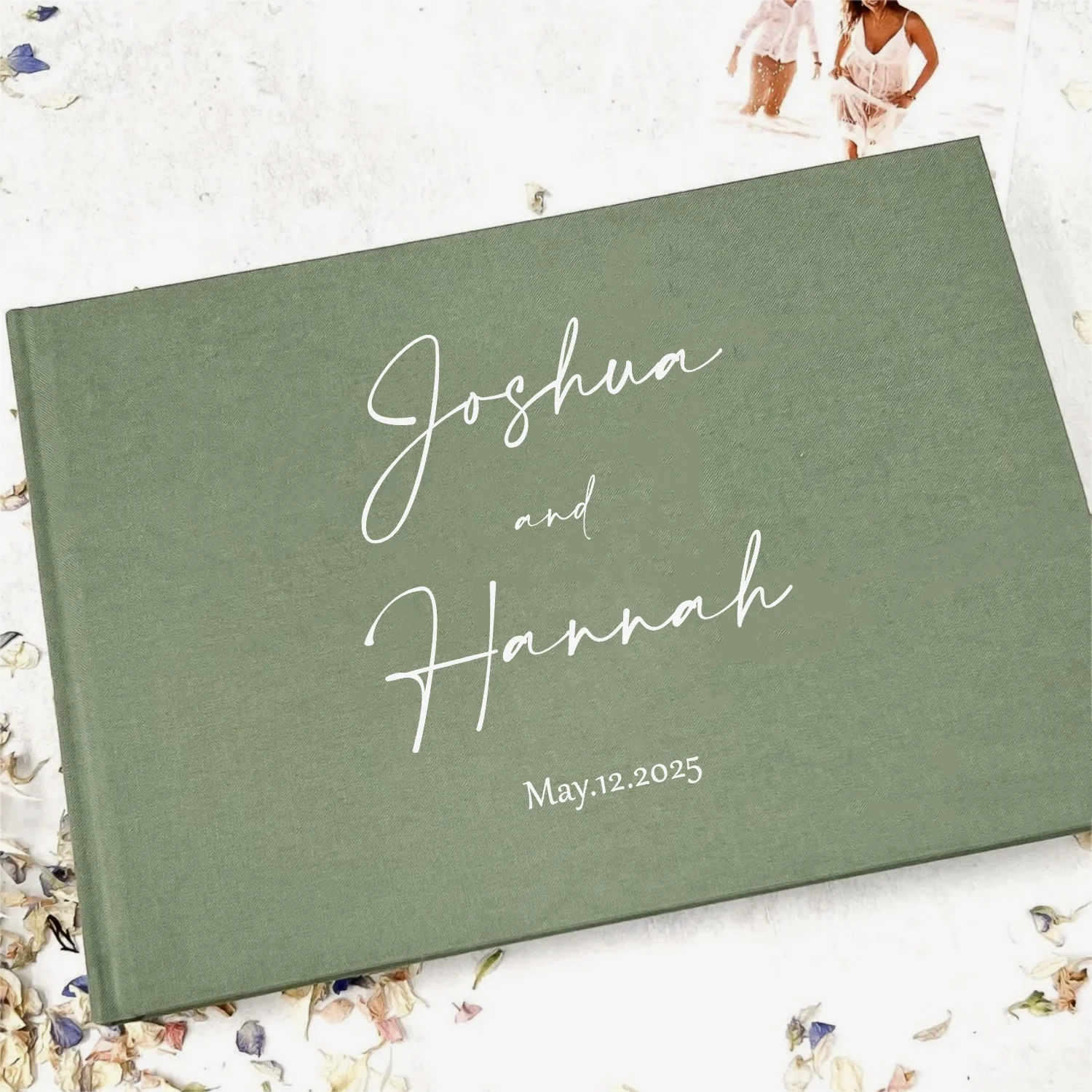 Personalized Wedding Guest Book,Green Linen Wedding Guestbook Custom Signature Book Bridal Shower Baptism Wedding Photo Album
